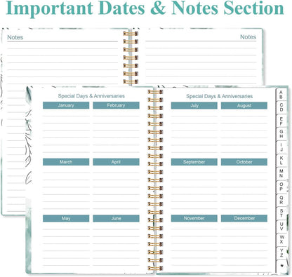 Address Book with Alphabetical Tabs - Small Address Book Spiral with Address Contacts, Special Date, Phone, Birthday & Internet Login Password for Home and Office, 4.3" x 6.2", Teal Flowers