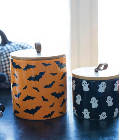Boston International Halloween Ceramic Cannister with Lid, 5.75" x 5", Bats