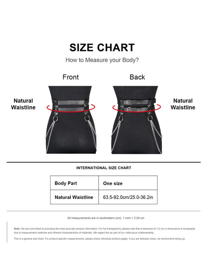 WARANDOD Adjustable PU Leather Double-Layer Chain Belt for Women, Punk Goth Waist Harness with Alloy Chains, Fashion Statement Accessory for Dresses & Outfits (Fit Waist 25.0-36.2in)