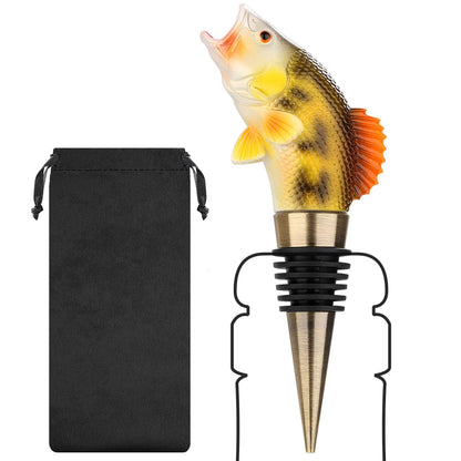Resin Bass Head Wine Stopper, with Bronze Cone, 2-in-1 Bottle Stopper, Removable Wine Stoppers with Gift Bag, Beer Gift for Men, Beer Accessories for Birthday, Father's Day, Christmas