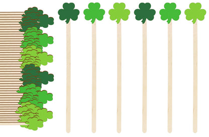 JarThenaAMCS 120Pcs St. Patrick's Day Drink Stirrers Shamrock Disposable Wooden Stir Sticks Irish Green Clover Swizzle Stirrer for Coffee Beverage Party Bar Restaurant Home Weddings Holiday