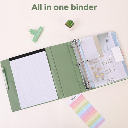 SKYDUE 3 Ring Binder 3 Inch D Ringr with Clipboard, PU Heavy Duty Clipboard Binder with Notepad & 5 Dividers with 5 Pockets, Labels, Clipboard Folder Great for School Office
