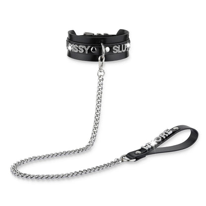 ADEMISHIA Women's Black Leather Choker Necklace with Rhinestone Letters, Adjustable Punk Gothic Custom Name D-ring Collar Jewelry For Women