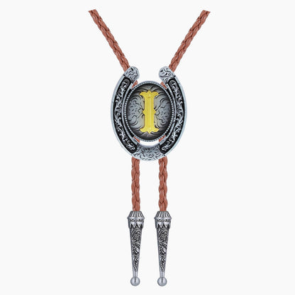 HUABOLA CALYN Brown Bolo Tie for Men Black Initial Letter ABCDMJR to Z Native American Western Cowboy Bolo Tie for Women (I)