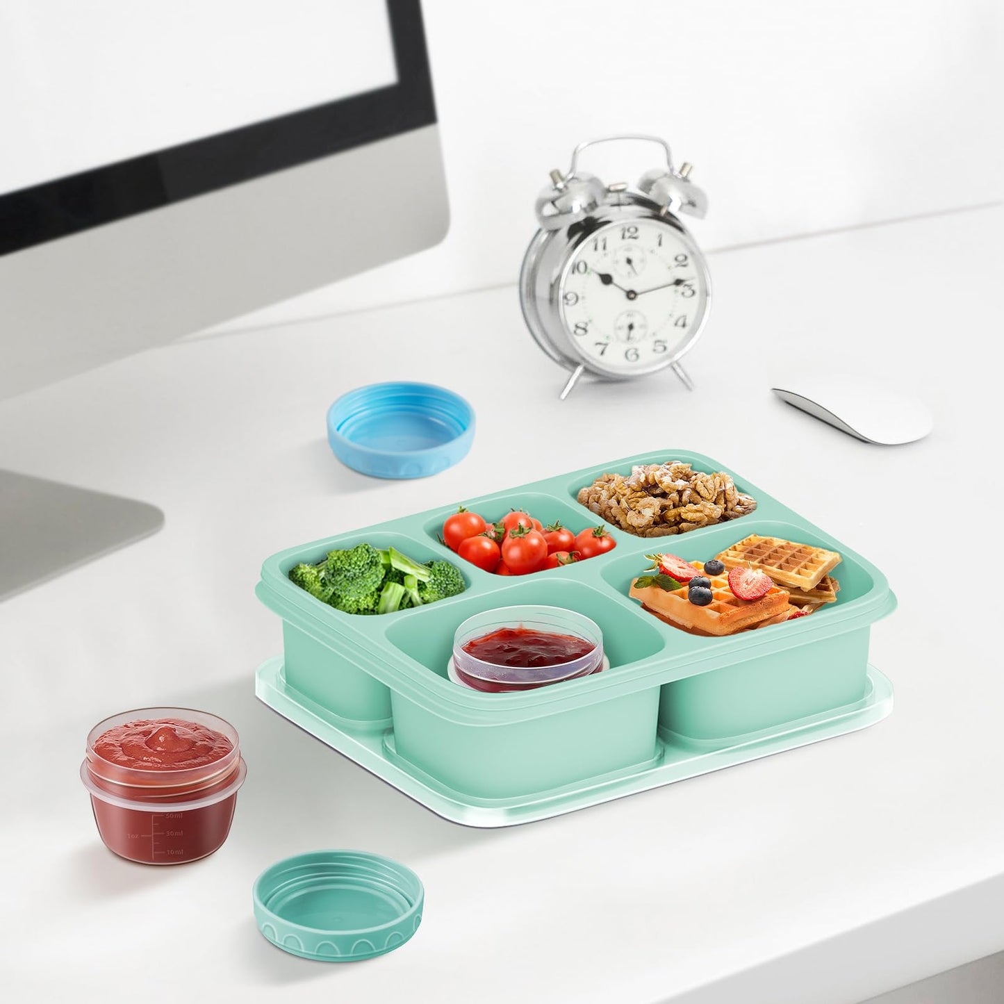 6 Pack 2.7 OZ Salad Dressing Container to Go with lids,Dishwasher and Microwave Safe Tiny Condiment Containers with Graduated Lines, Reusable and Leakproof Small Sauce Containers for Lunch Box