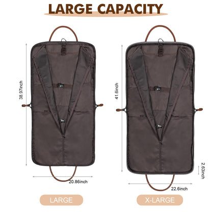 S-ZONE Carry On Garment Bag for Business Travel Canvas Leather Men Women Suit Cover