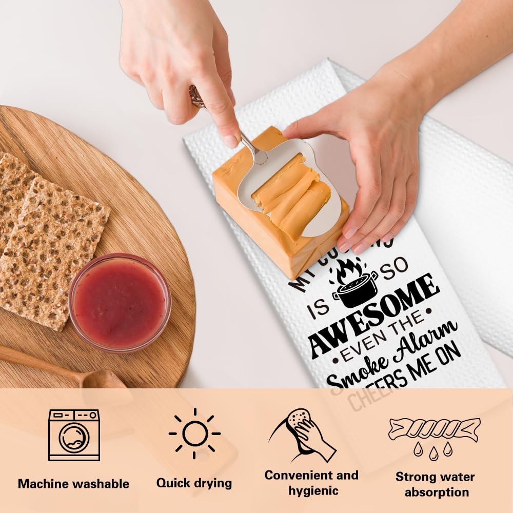 ZBBFSCSB No One Has Died from My Cooking Kitchen Towels 2 Pack, Kitchen Towels Set for Cooking Enthusiasts, Halloween Birthday Gifts for Wife Chefs Cooking Lovers, Fun Dish Towels with Sayings
