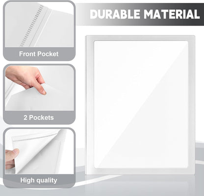 Teling 24 Pcs Plastic Folders with Front Clear Pocket and Business Card Holder 2 Pocket Folders Letter Size Paper for School Office Supplies Nice Gift for Christmas New Year School Supply (White)