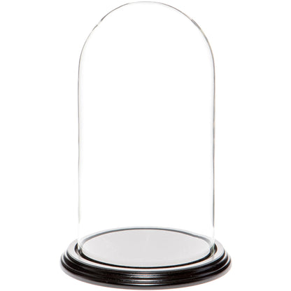 Plymor 5.5" x 10" Glass Display Dome Cloche (Black Wood Veneer Base)