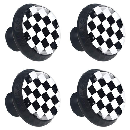 4 Pcs 35mm Cabinet Knobs Black and White Checkered Round Furniture Drawer Handles Dresser Cupboard Pulls with Screws for Home, Kitchen, Bathroom (1-3/8 Inches)