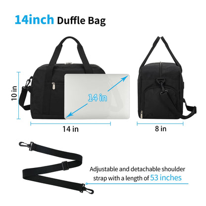 Apenze Small Gym Bag 14 inch lightweight Carry On Mini Duffel Bag with Shoe Compartment for Travel Sport - Black