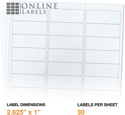 2.625" x 1" Waterproof Clear Gloss Address Labels - Pack of 15,000 Transparent Labels, 500 Sheets - Compatible with Laser Printers, OL875CL, OnlineLabels