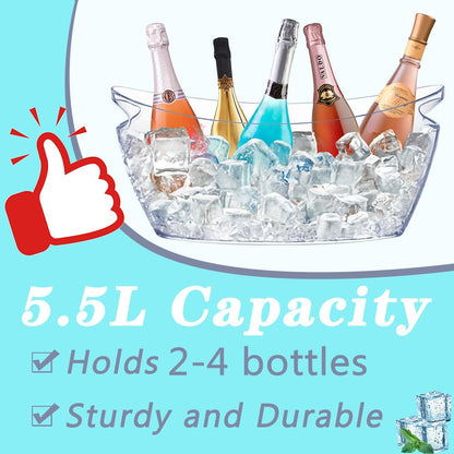 Ice Bucket, 2 PCS 5.5L Acrylic Ice Buckets, Large Beverage Tub for Parties, Mimosa Bar Supplies Beverage Tub and Scoops for Champagne Beer Sparkling Wine Cocktails (2-4 bottles)