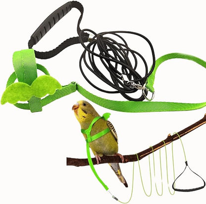 Pet Parrot Bird Harness and Leash, Adjustable Training Design Anti-Bite, Bird Nylon Rope with Cute Wing for Parrots, Suitable for Macaw Cockatoo Cockatiel Lovebird Conure African Grey (Green,M)