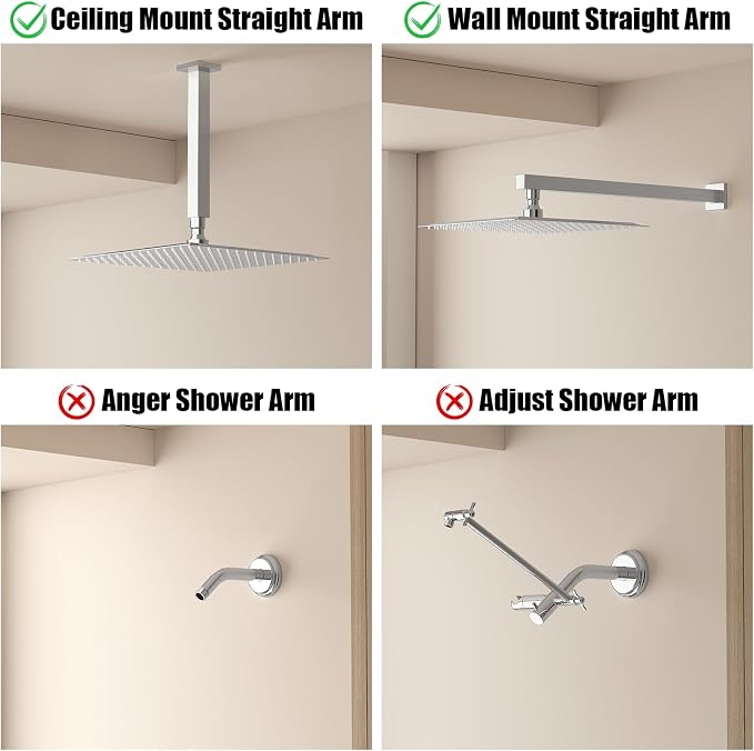 BESy 12 Inch Rain Shower Head, 12" Square Rainfall & High Pressure Stainless Steel Bath Shower Head, 1/16" Ultra Thin, Waterfall Full Body Coverage with Silicone Nozzle, Polished Chrome