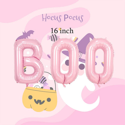 9Pcs Halloween Balloons Decorations Pink BOO Foil Balloons Ghost Bat Balloons for Halloween Birthday Baby Shower Party Supplies