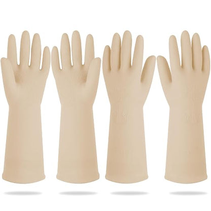 DABOGOSA Mamison 2 Pairs Reusable Waterproof Household Dishwashing Cleaning Rubber Gloves, Non-Slip Kitchen Glove (Ivory, Small (Pack of 2))