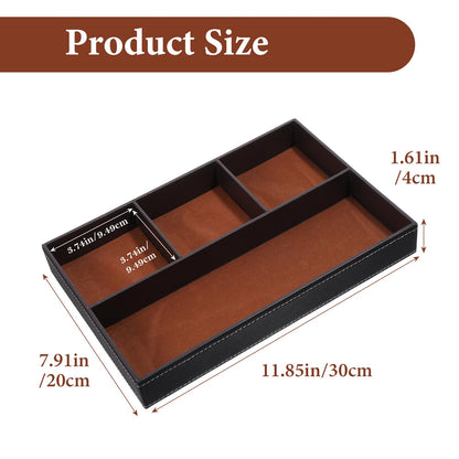 Caeuiciw 2 Pieces Faux Leather Valet Tray for Men, Stackable Jewelry Trays for Drawers, Mens Dresser Top Organizer for Key, Wallet, Sunglass, Watch, Coin, Phone, Nightstand Bedside Tray Brown