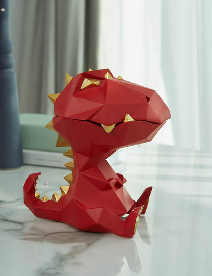 HAUCOZE Dinosaur Candy Dish Cookie Jar Storage Statue Modern Home Decor Sculpture Table Centerpiece Gift for Living Room Red 7.5 Inch