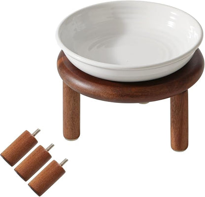 Havniva Elevated Cat Bowls Raised Ceramic Cat Bowl, 5.7” Wide Opening Cat Food Bowl Whisker Friendly Cat Dish Anti-Slip with Wood Stand, Shallow Pet Food & Water Bowl for Indoor Cats