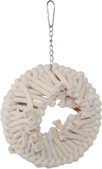 Super Bird Creations SB130 Snuggle Ring Bird Toy - Comforting Cotton Rope Hideaway - Durable Steel Ring, Safe Cage Attachment - Ideal for Cockatiels, Parrots - Small/Medium Birds - 9" x 7" x 3"