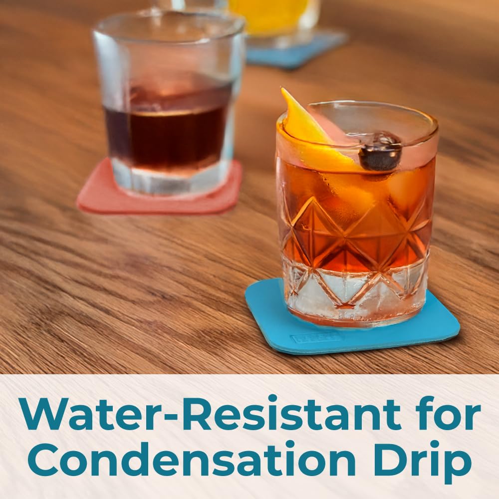 BLACK+DECKER Square Coasters Set of 4, Water-Resistant Coasters for Drinks, Flexible Durable 4" Drink Coaster for Tabletop Protection, Coffee Table Decor Ideal for Home Decor (Coral Rose)