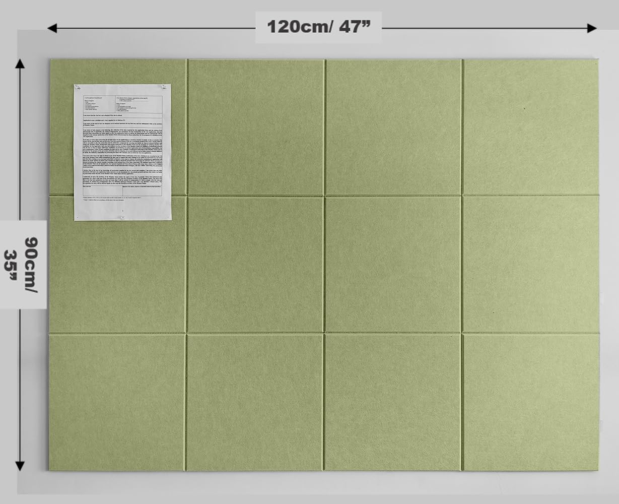 DECORITA Felt Wall Tiles | Large Cork Board Alternative | Aesthetic Felt Bulletin Board for Office, Home & Classroom | Large Cork Boards for Walls Pinboard (12-Pack) | Spring Green