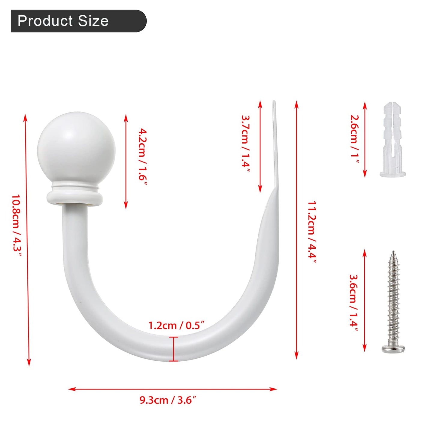 Sumnacon Set of 4 Decorative Curtain Holdbacks, Wall Mounted Aluminum Alloy Window Drapery Tiebacks for Bedroom, Livingroom Office Come with Screws, White