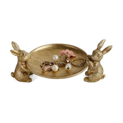 NIKKY HOME Gold Jewelry Tray, Vintage Jewelry Dish Tray with Rabbits, Antique Ring Dish & for Women, Small Trinket Bowl for Vanity Bathroom