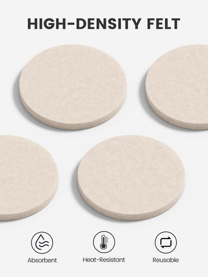 Fluxynara Felt Coasters for Drinks, Set of 8 Absorbent Coasters with Holder, Heat-Resistant & Reusable Round Design for Coffee Table & Living Room, 3.94 Inch, Oatmeal
