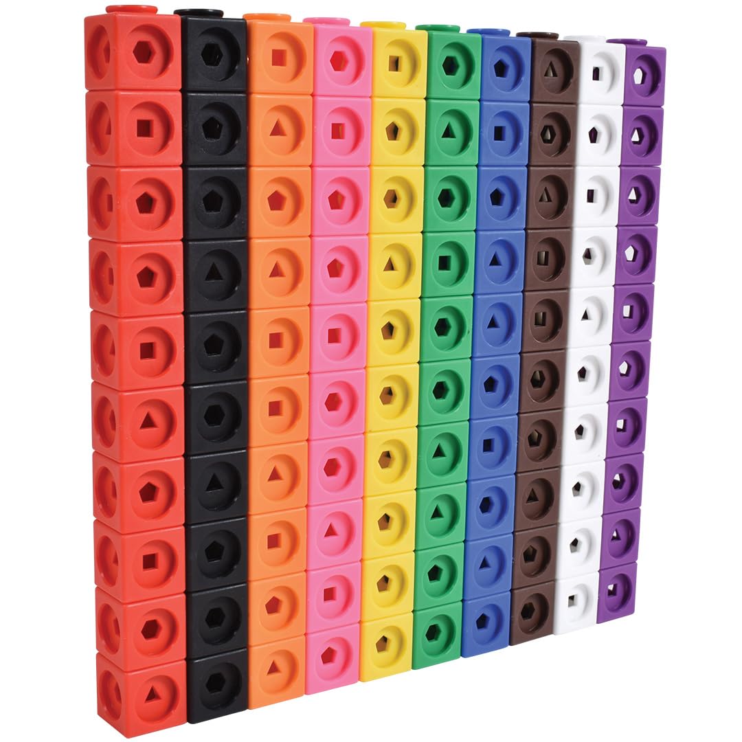 edxeducation Math Cubes | Set of 100 Linking & Snap Cubes | Counting Blocks with 5 Shapes | Math Manipulatives for Preschool & Kindergarten | 10 Colors