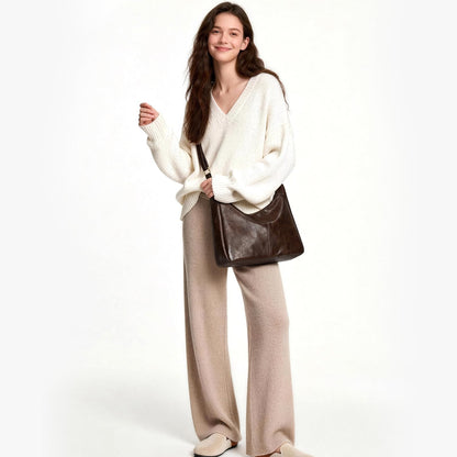 Brown Shoulder Bag for Women,Brown Leather Purse Slouchy Hobo Bags Everyday Purse Daily Commuting Bag with Zipper