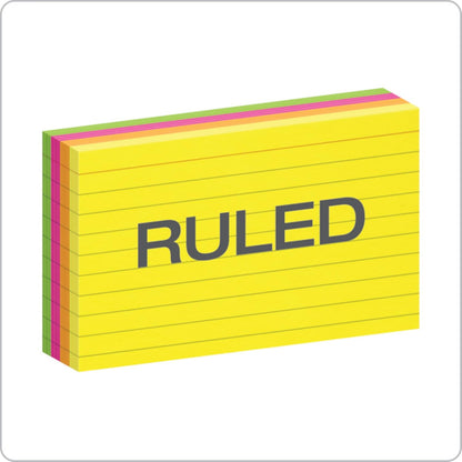 Oxford Neon Index Cards, 3" x 5", Ruled, Assorted Colors, 300 Per Pack (81300EE)