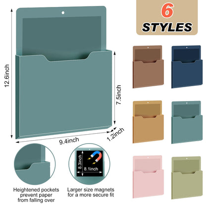 Fuutreo 6 Pcs Magnetic Wall File Organizer Magnetic Wall File Holder Refrigerator Magazine Holder for Mail Letters Paper(Mocha Mousse Color,Vertical-large)