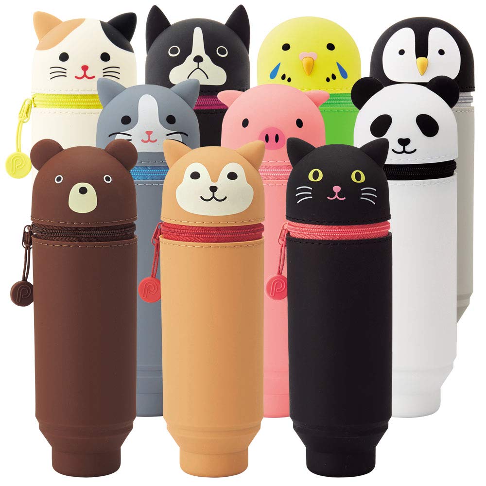 LIHIT LAB Kawaii Japanese Black Cat Stand Up Pencil Case For School Office College, Cute School Supplies, Animal Pen Holder Pouch Holder Teen Girls Artists, Travel Cosmetics Storage (A7712-3)