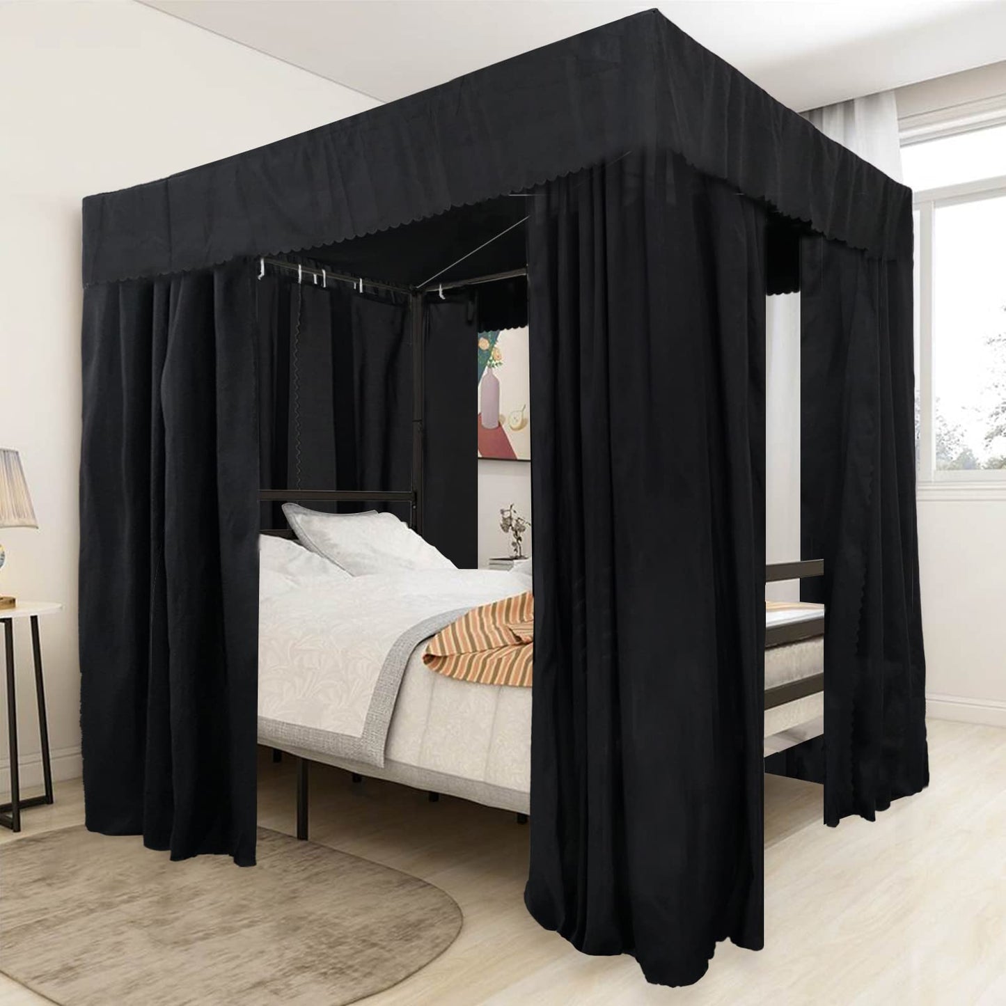 Kmhesvi Black Canopy Bed Curtains - 4 Corner Post Bed Curtains Canopy Twin Bed Canopy Curtains for Adults Girls Bedroom Decoration(Black, Twin)