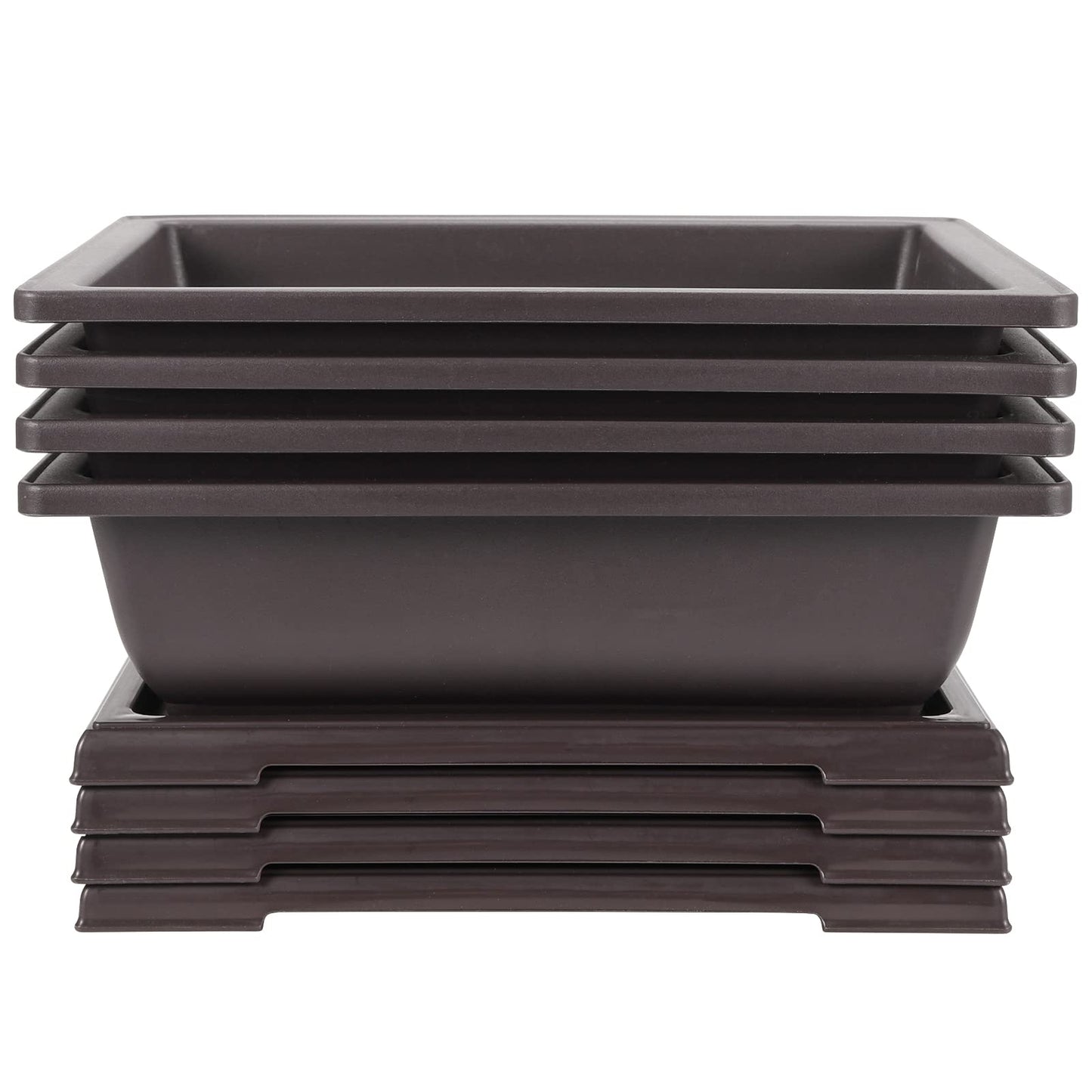 JEUIHAU 4 Pack 11 Inches Plastic Bonsai Training Pots, Bonsai Tree Pot with Humidity Trays, Rectangular Plastic Bonsai Planter for Succulent, Herb, Flower, Potted Plant
