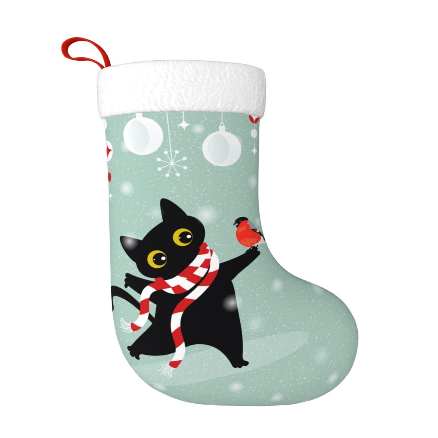 Cute Cat Christmas Stockings Hanging Decoration Stockings 17.7 Inch Xmas Stockings for Fireplace Family Party Holiday Decor 1PCS