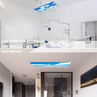 Amylove 4 Pcs Fluorescent Light Covers Classroom Ceiling Panels Light Filters with Backlit Film Material for Office School, 4 x 2 Feet (White, Blue,Cloud)