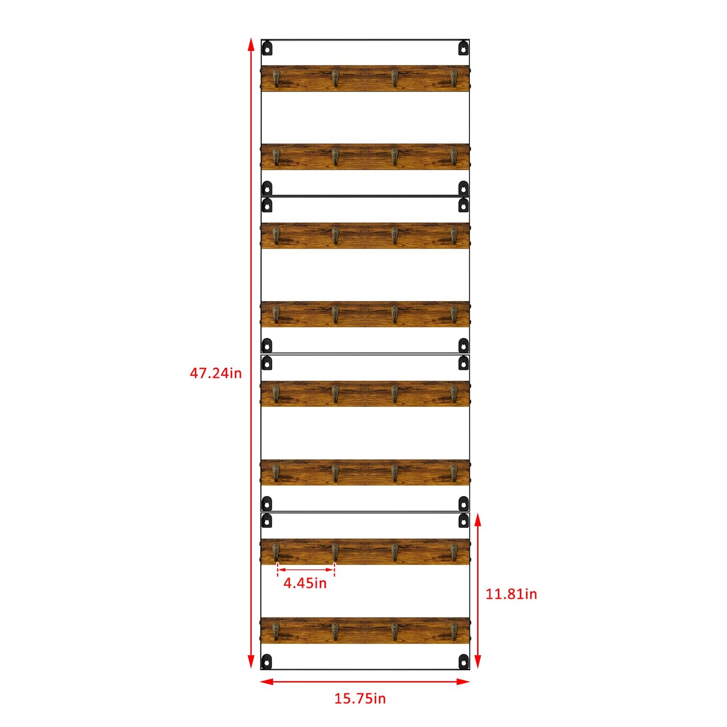 Rustic Wood Coffee Mug Rack - Wall Mount Cup Holder Shelf Storage for Kitchen, Home, Bar, Office (4 Pack, Holds 32 Mugs)
