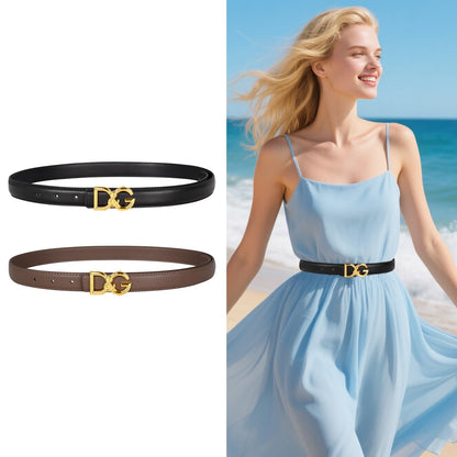 Aurolran Women's Fashion Classic Metal Buckle Leather Belt with Jeans Dress