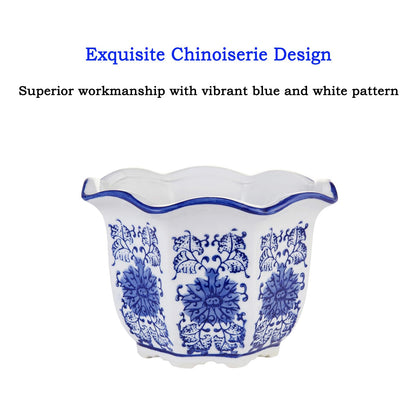 HakkaGirl Ceramic Pots for Plants, Chinoiserie Décor Ceramic Flower Pots Planters for Indoor Plants with Drainage, Blue and White, Set of 3
