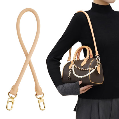 KIYOMIL Bag Genuine Vachetta Leather Shoulder Short Strap Replacement Fit for Graceful Damier or Speedy 25 30 35 Handbag (Length:27.5in-APRICOT)