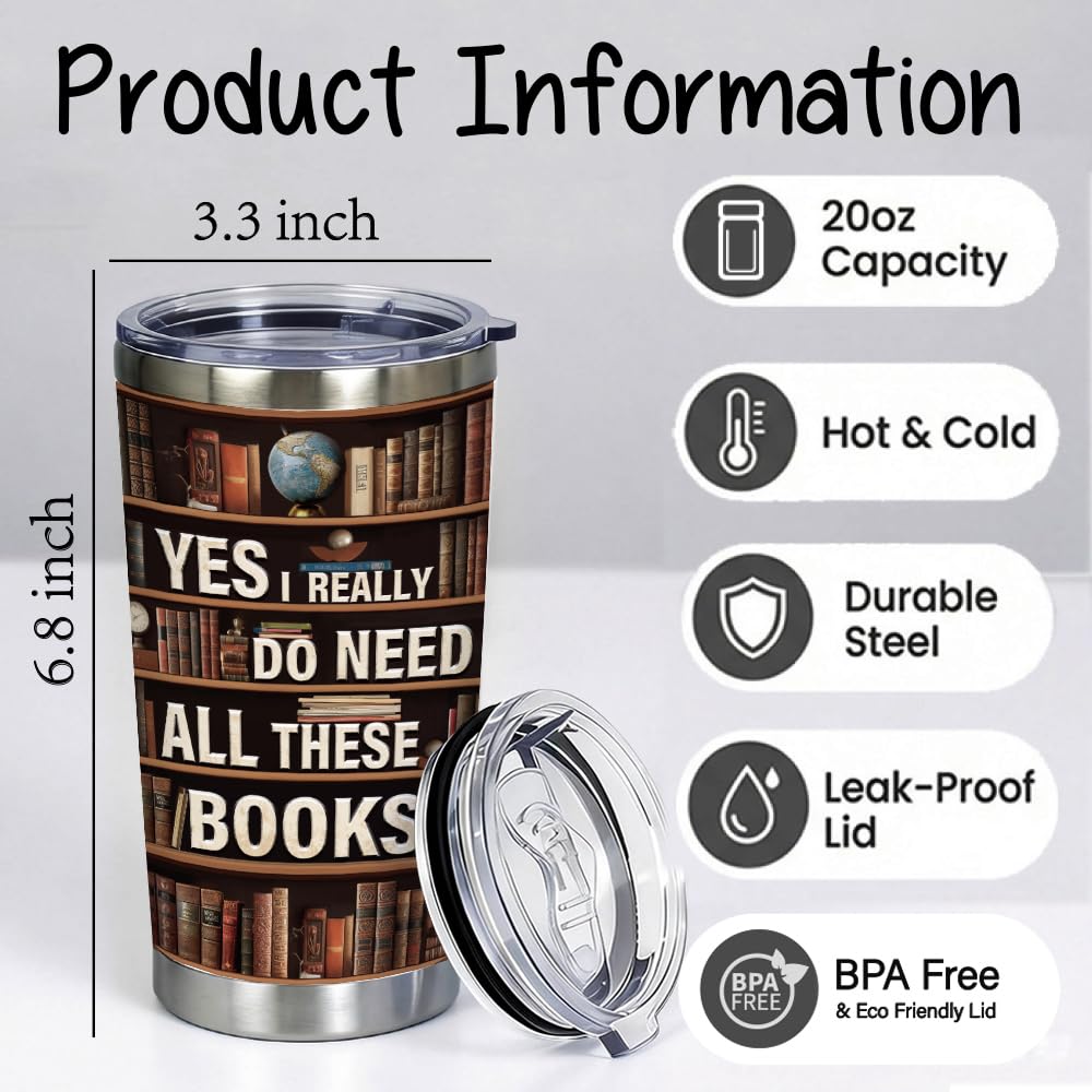 Qmoouoou Book Lovers Gifts for Women Librarian Book Lovers Reader - Need All These Books Reading Club Gifts, Bookish Gift for Readers, Reading Accessories Present for Birthday White Elephant