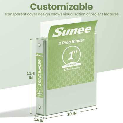 SUNEE 3 Ring Binder 1 Inch 2 Pack, Clear View PVC-Free (Fit 8.5x11 Inches) for School or Office, Sage Green