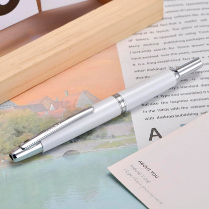 Jinhao 10 Press Fountain Pen with Box, Pearl White Retractable Extra Fine Nib with Ink Converter Set (Silver Clip)