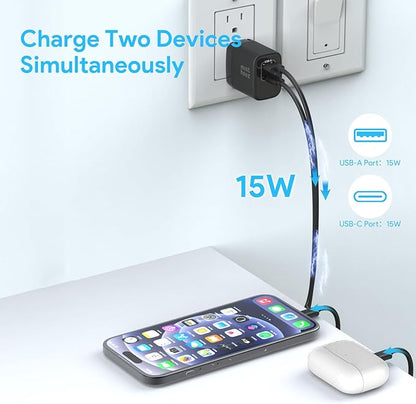 Minthouz 35W USB C Fast Charging Charger, Dual-Port GaN Nano Charger with Foldable Plug for iPhone 17/16/15 Series, iPad, Galaxy S24 Ultra and More Series