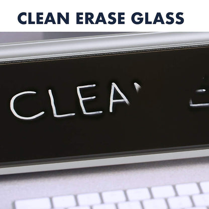 Quartet Glass Dry Erase White Board, Desktop Computer Pad for Notetaking, 18" x 6" Whiteboard, Clean Erase Surface with Storage, 1 Dry Erase Marker, Black Surface (GDP18B)