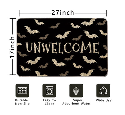 GAGEC Halloween Door Mat Unwelcome Outdoor Rug Bathroom Doormat Entrance Rugs Farmhouse Home Kitchen Decoration Floor Front Door Mats 17 x 27 Inch