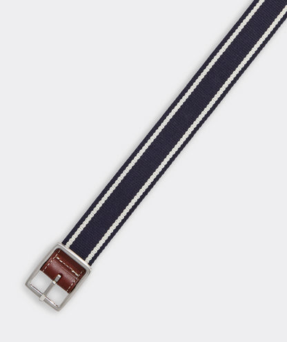vineyard vines Boys' Leather and Webbing Reversible Belt, Nautical Navy, L